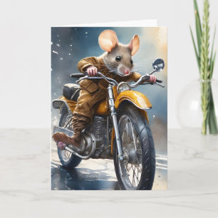 Tarjeta Ratón Adorable en motocicleta