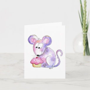 Tarjeta Ratón Caprichoso Adorable con un Cupcake