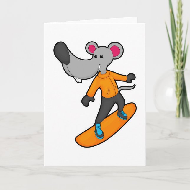 Tarjeta Ratón como esquiador con snowboard (Anverso)