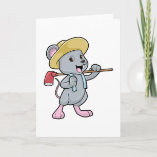 Tarjeta Ratón como granjero con hacha y sombrero