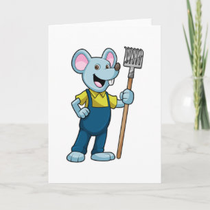 Tarjeta Ratón como granjero con rastrillo
