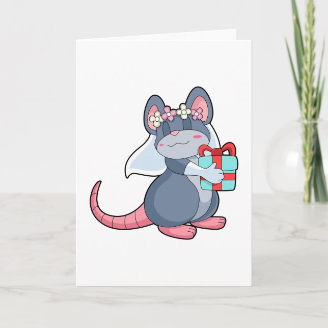 Tarjeta Ratón como novia con velo y regalo.PNG (Anverso)