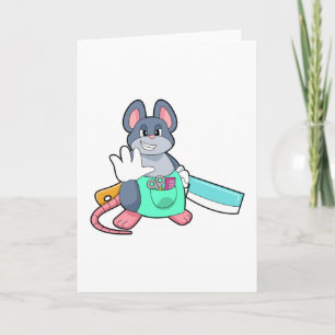 Tarjeta Ratón como peluquero con tijeras y peine