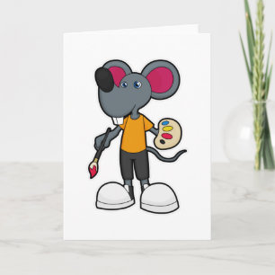 Tarjeta Ratón como pintor con pintura y pincel