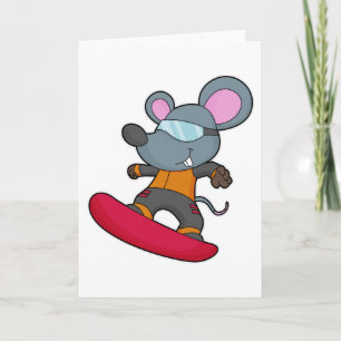 Tarjeta Ratón como snowboarder con snowboard