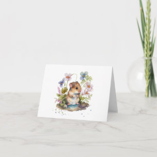 Tarjeta Ratón con charco y flores en BLANCO
