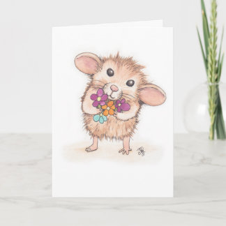 Tarjeta Ratón con flores Bouquet Feliz cumpleaños