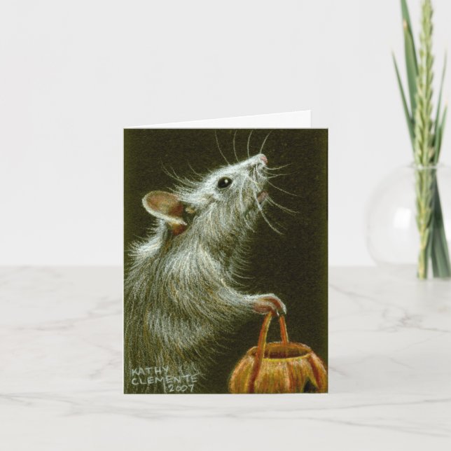 Tarjeta Ratón con la cesta HalloweenCard de la calabaza (Anverso)