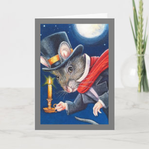 Tarjeta Ratón de Acuarela del Scrooge de Navidad de Dicken