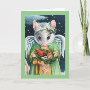 Tarjeta Ratón de Ángel de Navidad y Cardenales Arte de Acu
