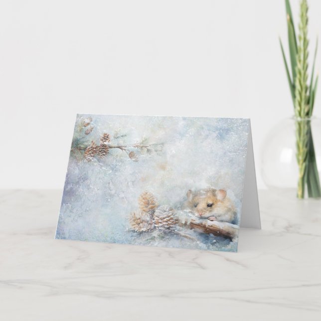 Tarjeta Ratón De Animales De Woodland Con Saludo De Nieve (Anverso)
