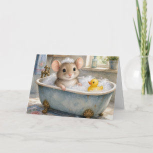 Tarjeta Ratón de cumpleaños en baño de burbujas con patito