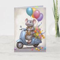 Ratón de cumpleaños en un Scooter