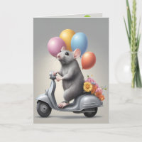Ratón de cumpleaños en un Scooter