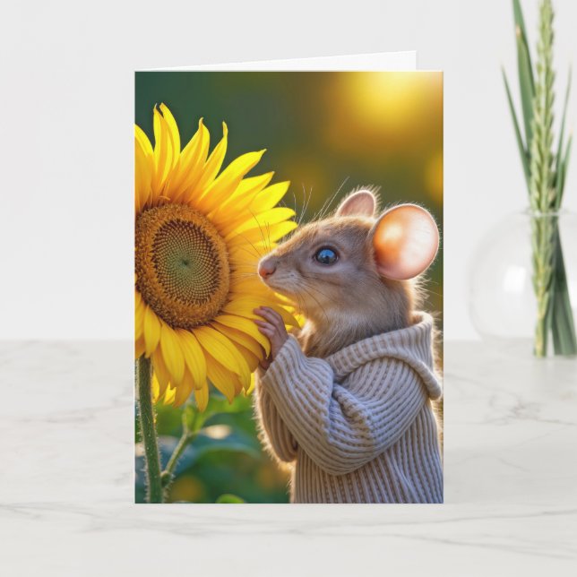 Tarjeta Ratón de cumpleaños huele a girasol (Anverso)