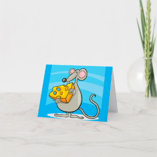Tarjeta Ratón de dibujos animados comiendo queso