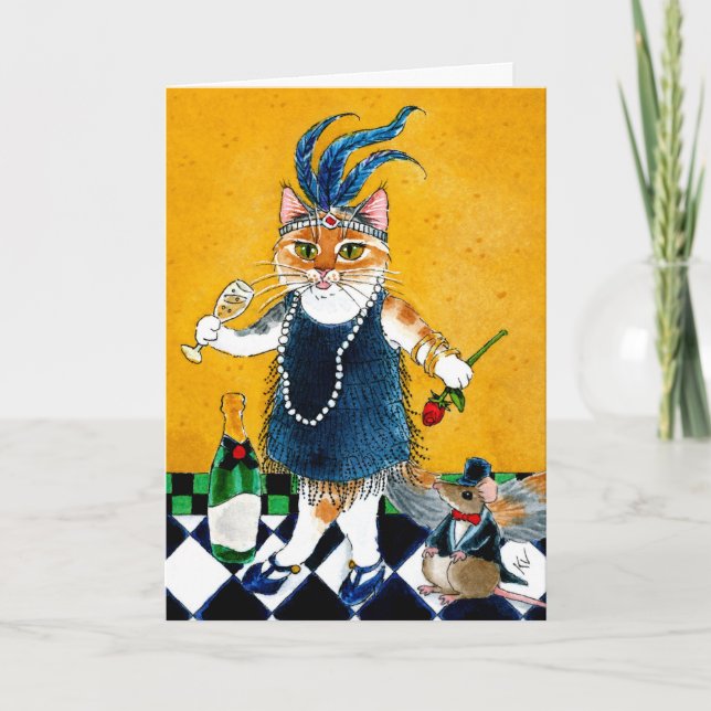 Tarjeta Ratón de gato lindo Flapper Art Deco divertido cum (Anverso)