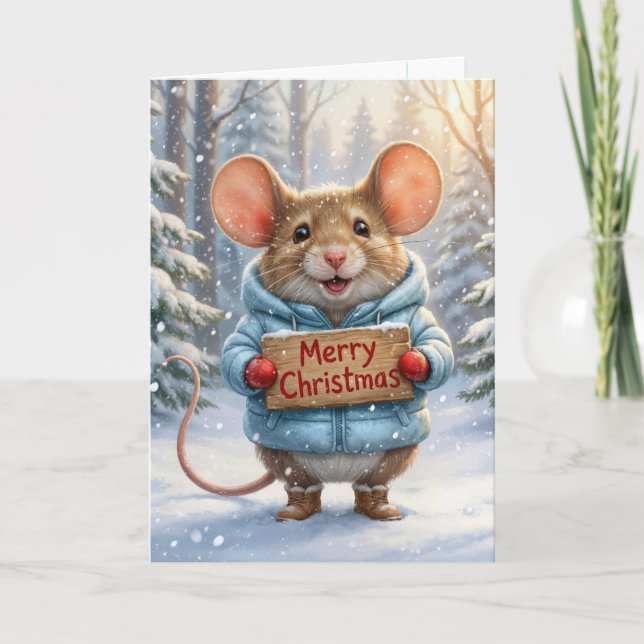 Tarjeta Ratón de Navidad en Bosque Invernal (Anverso)