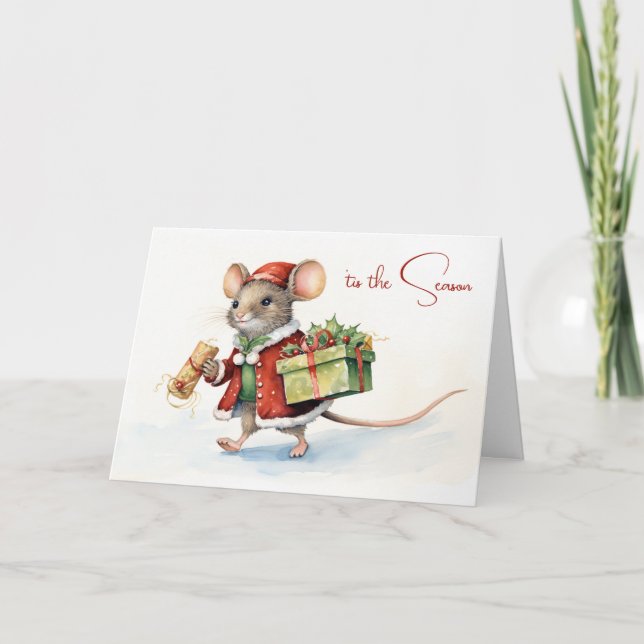 Tarjeta Ratón de Navidades con regalo (Anverso)