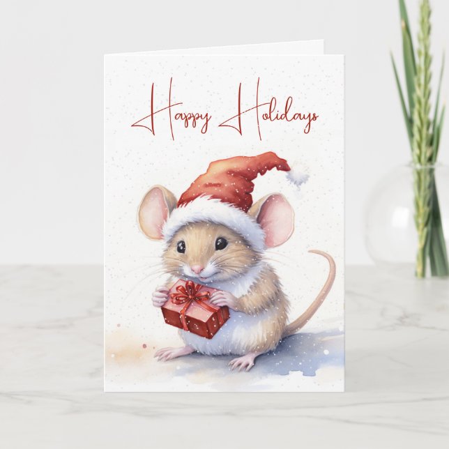 Tarjeta Ratón de Navidades con regalo (Anverso)