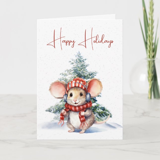 Tarjeta Ratón De Navidades Cuidados En Copos De Nieve (Anverso)