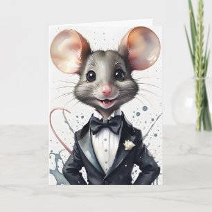 Tarjeta Ratón elegante de acuarela en saludo formal de esm