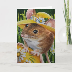 Tarjeta Ratón en Bonete Encuentra Huevo Amarillo Arte en A