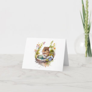 Tarjeta Ratón en charco con flores en BLANCO