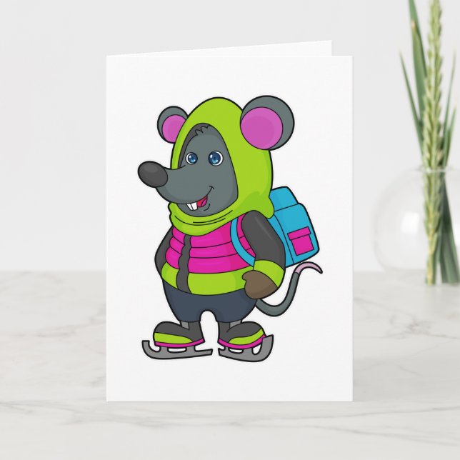 Tarjeta Ratón en patinaje sobre hielo con patines de hielo (Anverso)