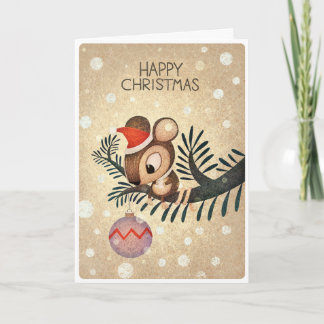 Tarjeta Ratón Festivo.Navidad Profunda y Bosque Nevado. Ta