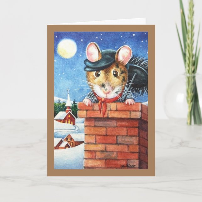 Tarjeta Ratón Limpiabarros de Navidad de Dickens Arte (Anverso)