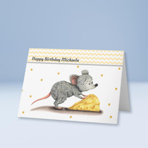 Tarjeta Ratón lindo con cumpleaños personalizado de queso