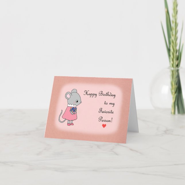 Tarjeta Ratón lindo con flores Persona favorita Cumpleaños (Anverso)