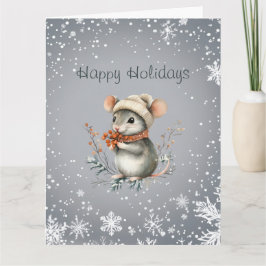 Tarjeta Ratón Lindo de Invierno con Bayas