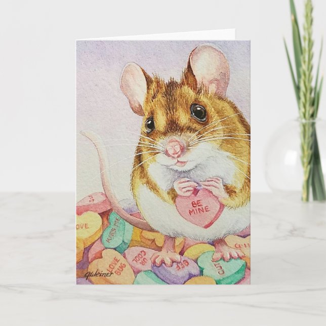 Tarjeta Ratón Marrón de San Valentín Sé Mía Caramelo Arte  (Anverso)