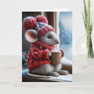 Tarjeta Ratón navidad con cacao caliente