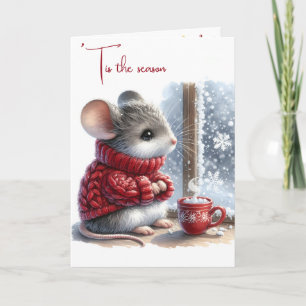 Tarjeta Ratón navidad con cacao caliente
