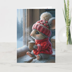 Tarjeta Ratón navidad con cacao caliente