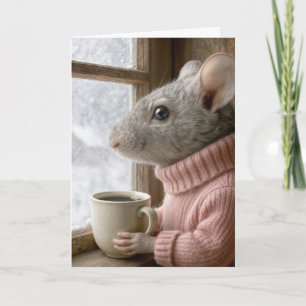 Tarjeta Ratón Pensando en Ti Con una Taza de Café