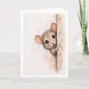 Tarjeta Ratón Pequeño Adorable de Acuarela en Blanco Miran