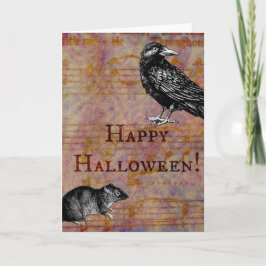 Tarjeta Ratón y cuervo del feliz Halloween