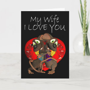 Tarjeta Ratones adorables y cariñosos abrazan amor Esposa