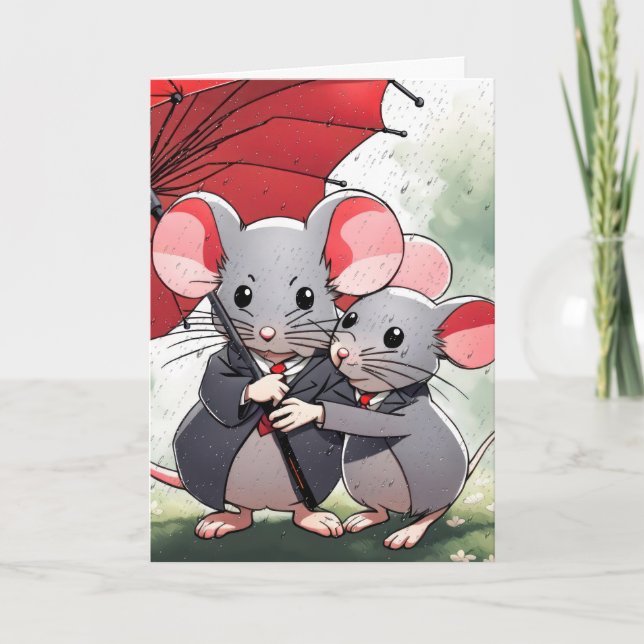 Tarjeta Ratones bajo una sombrilla roja (Anverso)