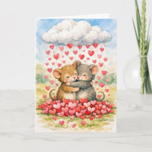 Tarjeta Ratones de Aniversario Bajo una Nube de Corazones