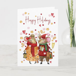 Tarjeta Ratones navidades con corazón y estrellas