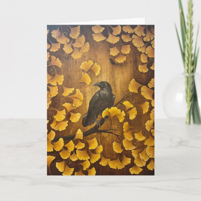 Tarjeta Raven and Gingko Leaves (Anverso)