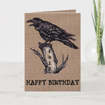 Raven Burlap Birthday Card Personalize, Fecha