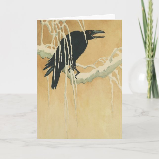 Tarjeta Raven en un ilustracion de invierno de cuerdas de  (Anverso)
