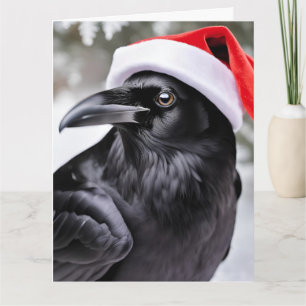 Tarjeta Raven en un Navidad de Santa Hat
