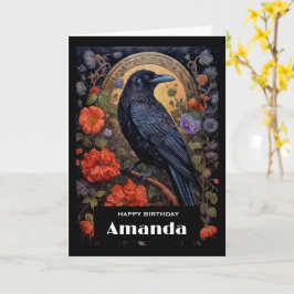 Tarjeta Raven negro con flores Cumpleaños de diseño gótico
